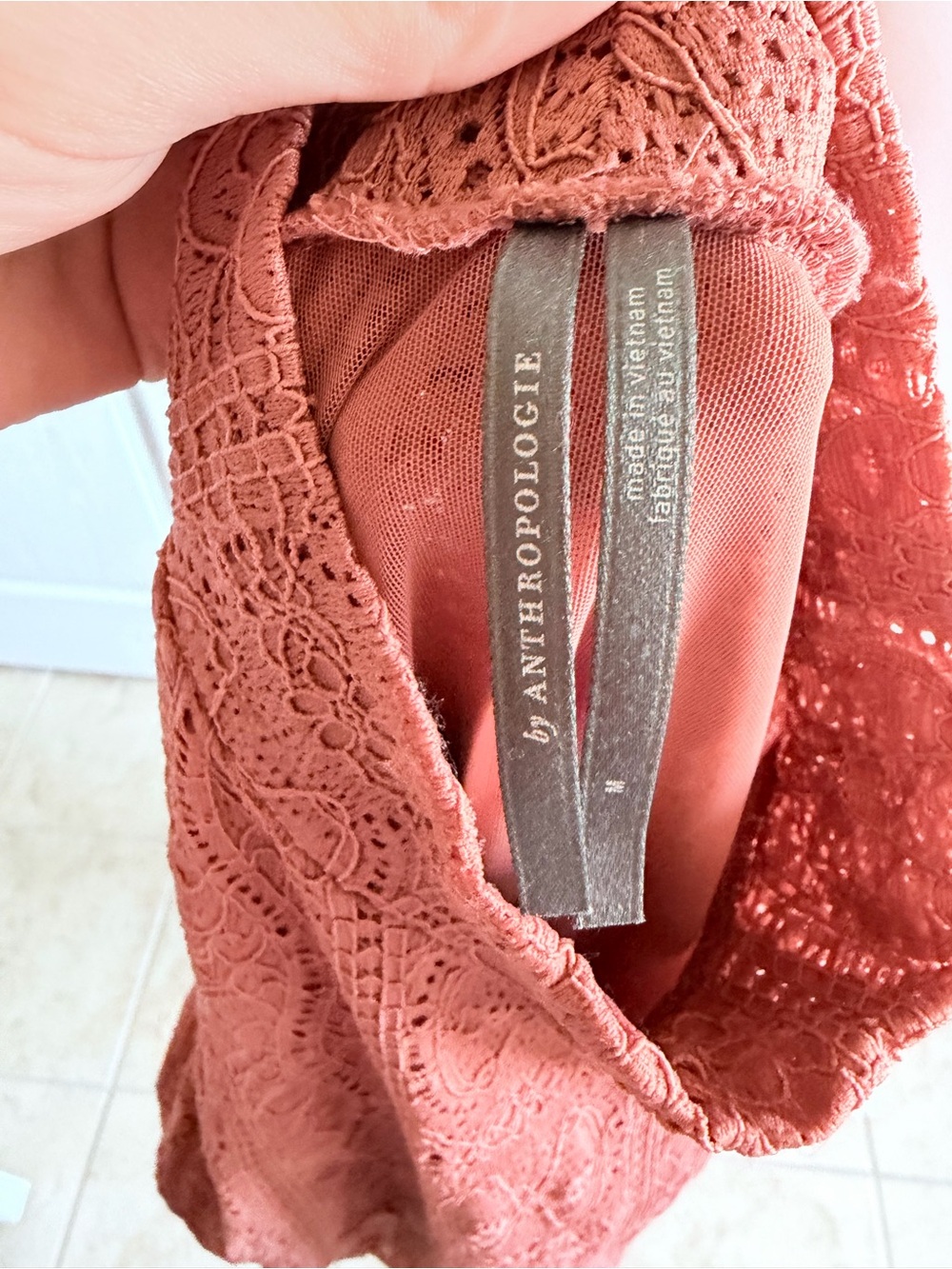 Anthropologie Dusty Rose Lace Mock Neck Top - Picture 6 of 7